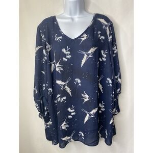 Como Black Womans Shirt Size 1X Soaring Birds Dandelion Whispers Festival Flowy